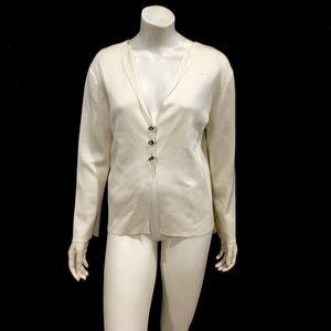 Salvatore Ferragamo Womans White Cardigan Sweater